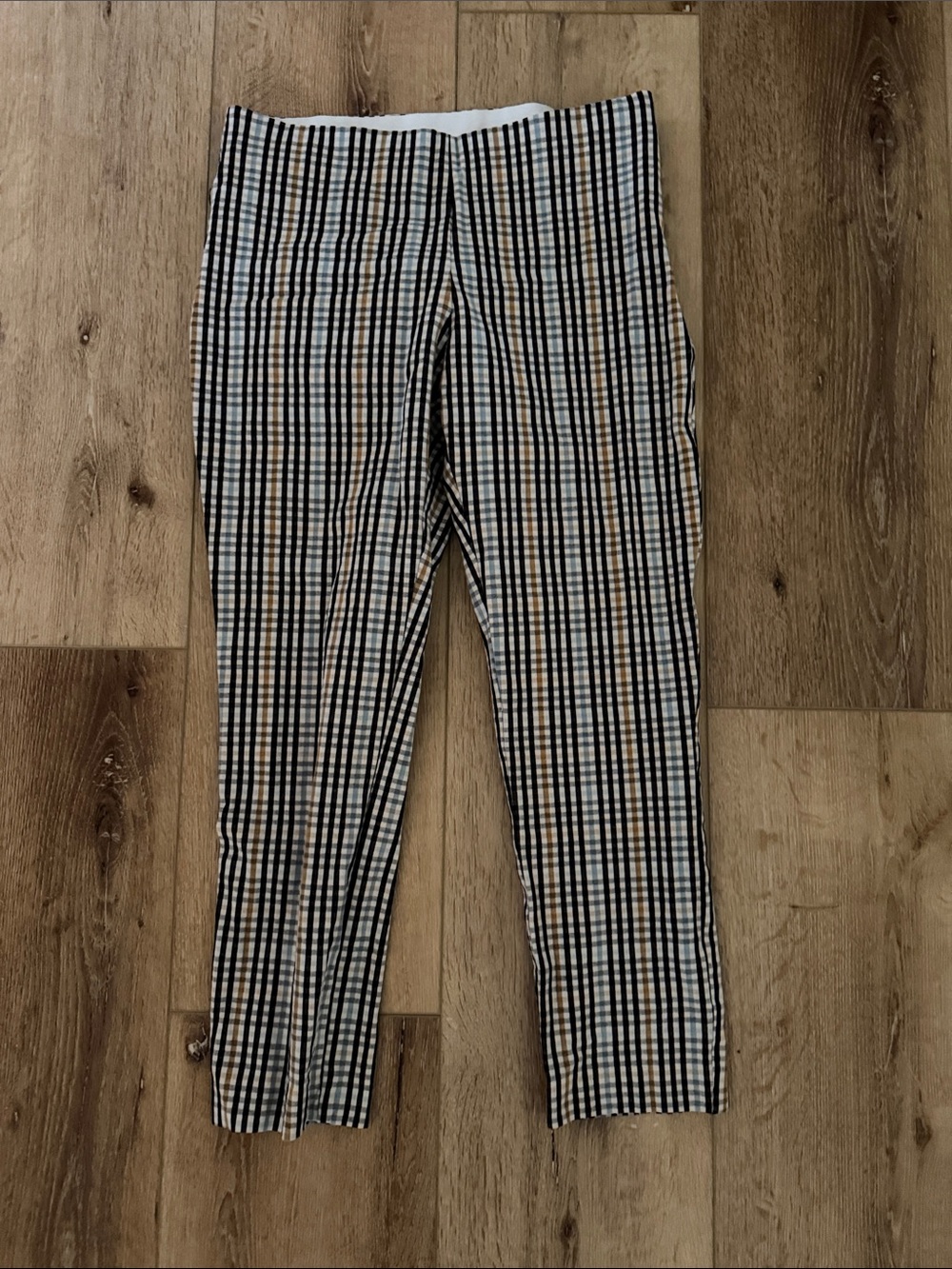 a new day | Black/White/Camel/Light Blue Checked Cropped Pants | size 10